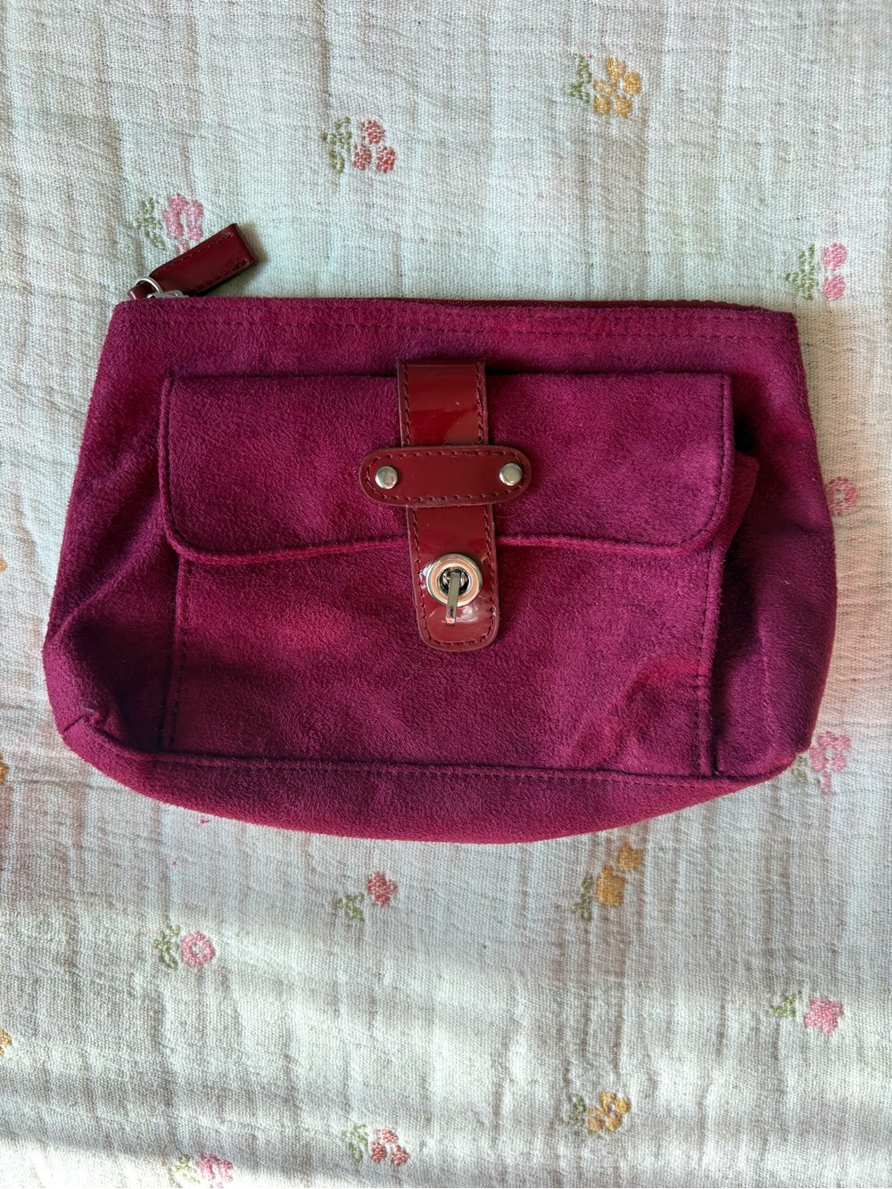 Suede Vintage Style Clutch in Deep Berry